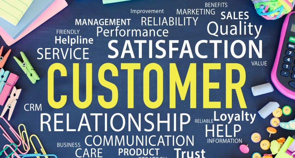 Image displaying different things associated with competitive market and customer support.